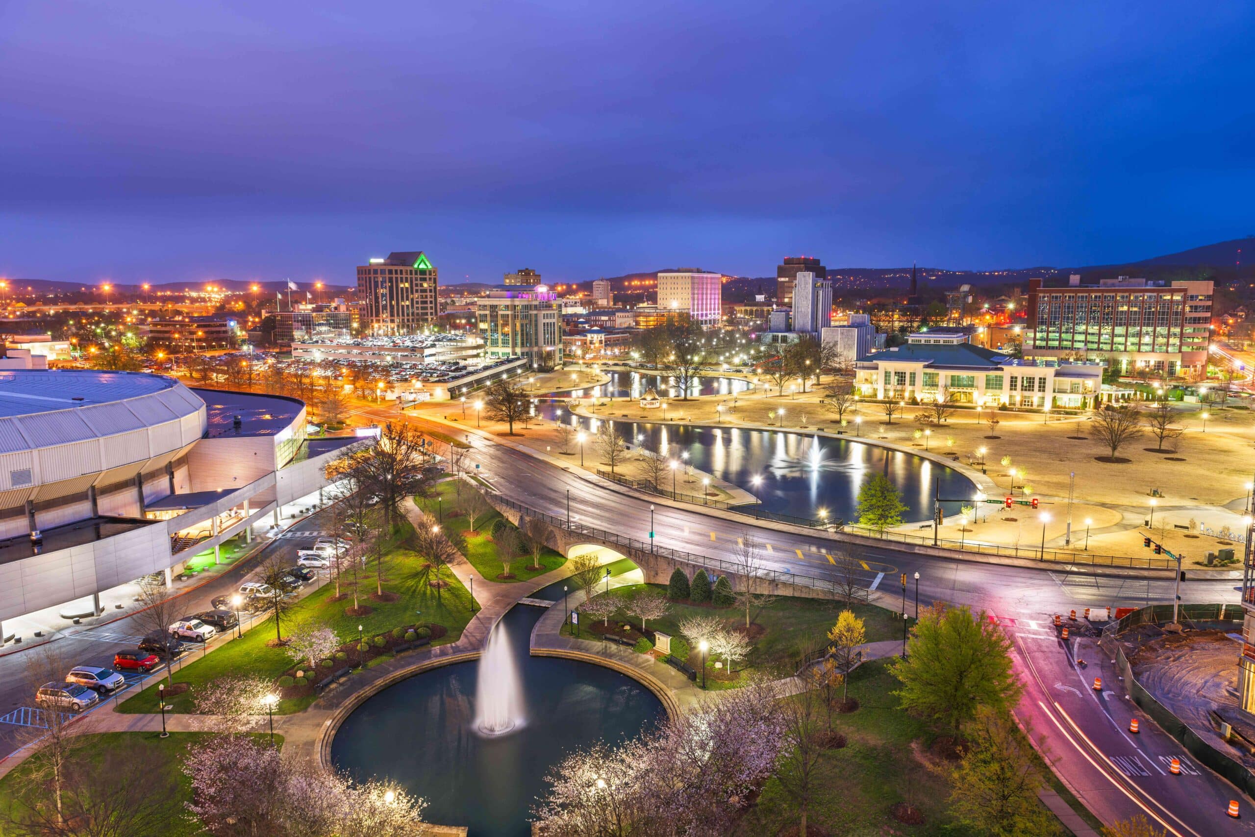 Huntsville, Alabama, USA park and Downtown Cityscape Panoramic view of the skyline of Huntsville, Alabama, a growing city in North Alabama